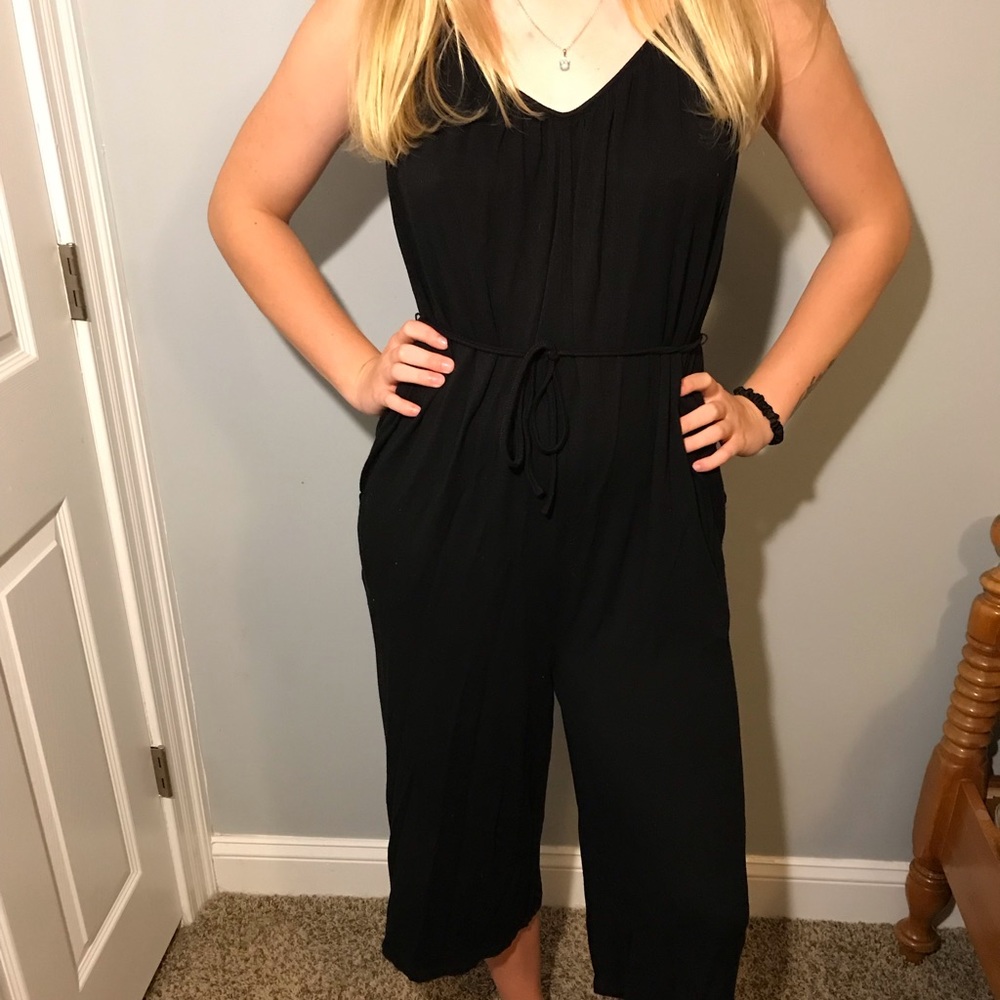 Black, tie-waist jumpsuit